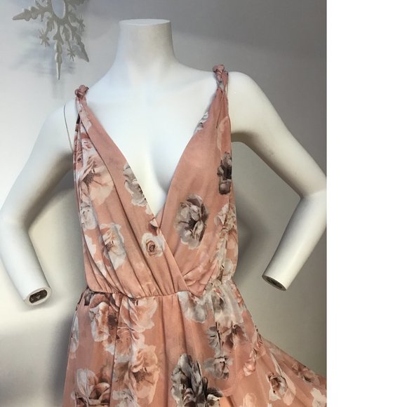 LeChateau PLUS SIZE 22 Floral Peach Pink Corral Blush Asymmetrical Chiffon dress - Picture 4 of 7